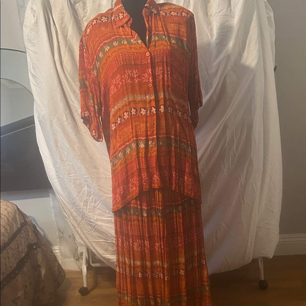 Bay Island Orange and Green Maxi Dress